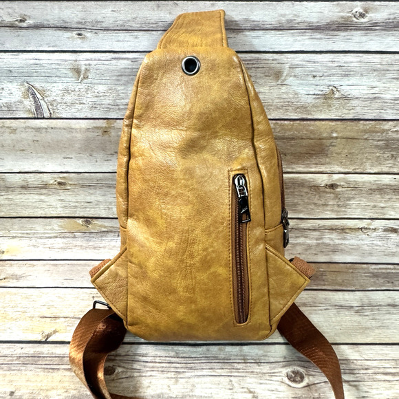 Zhen Meishi 90s Y2K Caramel Brown Vegan Faux Leather Crossbody Bag Purse - Picture 2 of 6